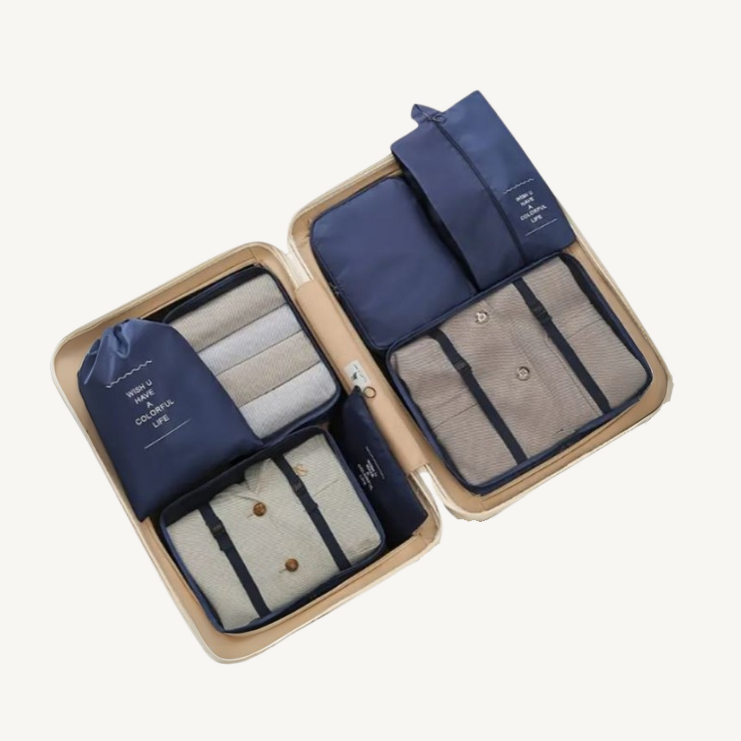 Travel Cocoon packing cubes neatly organized in a suitcase for efficient travel and stress-free packing.