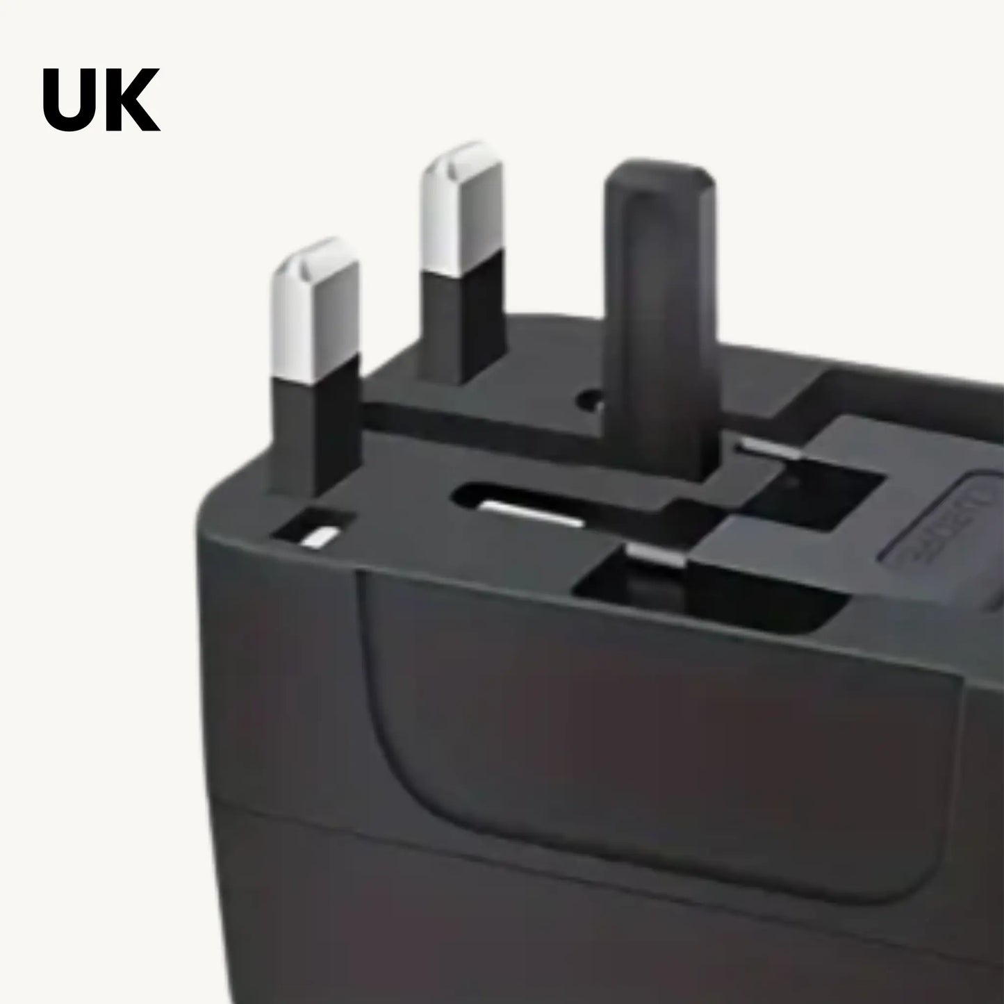 ADAPTGO UK plug adapter designed for use in over 150 countries, featuring a compact and smart design.