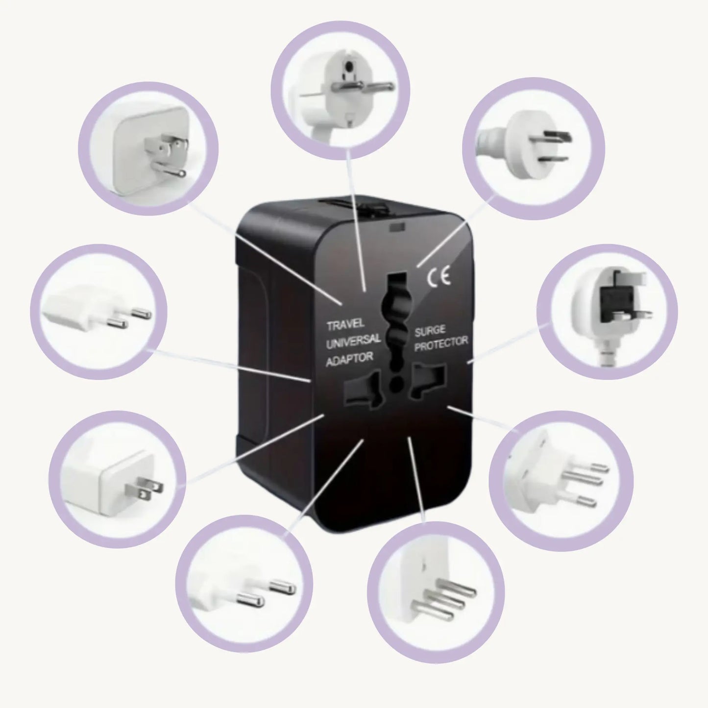 ADAPTGO world travel adapter with multiple plug types for 150+ countries, compact and versatile design.