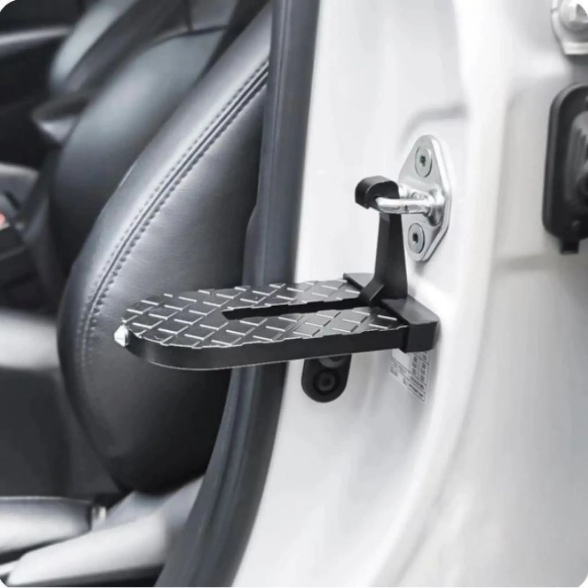 SKYSTEP™ foldable car door step securely mounted on a vehicle door for easy access.
