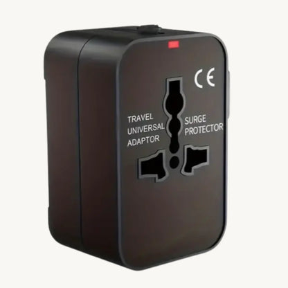 ADAPTGO world travel adapter with universal plugs and surge protector, compatible in 150+ countries.